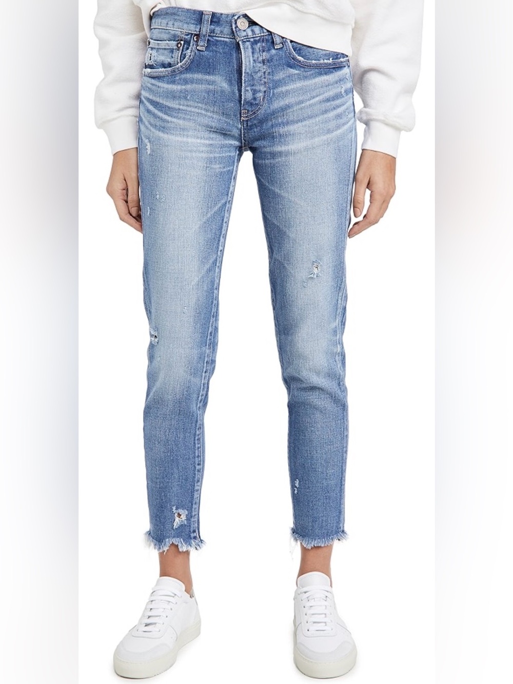 Moussy Vintage Howa Light Blue Distressed Ankle Crop Jeans